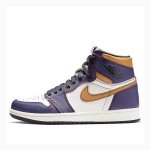 Air Jordan 1 Nike High OG Defiant SB - LA To Chicago Tênis de Basquete Masculino Roxo Douradas | JD-719KU