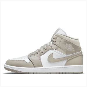 Air Jordan 1 Nike Medio Linen Tênis de Basquete Masculino Branco Marrom | JD-597DQ