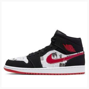 Air Jordan 1 Nike Medio SE Newspaper Air Times Tênis de Basquete Masculino Pretas Branco Vermelhas | JD-649AH