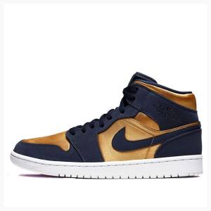 Air Jordan 1 Nike Medio SE Obsidian Tênis de Basquete Masculino Douradas Azul Marinho | JD-691HG