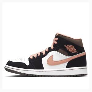 Air Jordan 1 Nike Medio SE Peach Mocha Tênis de Basquete Feminino Branco Pretas Rosa | JD-712FP