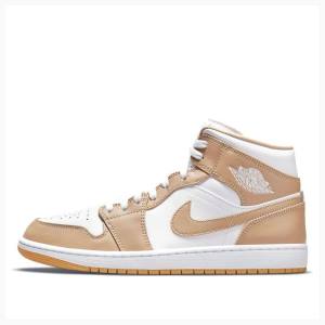 Air Jordan 1 Nike Medio Tan Gum Tênis de Basquete Masculino Bege Branco | JD-672CJ