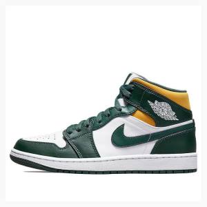 Air Jordan 1 Nike Medio Tênis de Basquete Masculino Branco Verdes Amarelas | JD-268QU