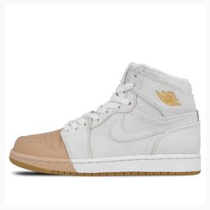 Air Jordan 1 Nike Retro HI PRM Tan Tênis de Basquete Feminino Branco Marrom | JD-213EO