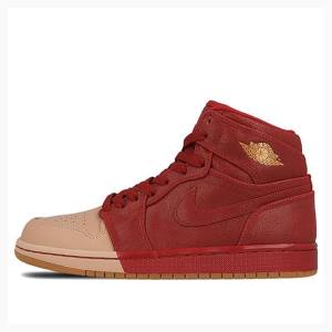 Air Jordan 1 Nike Retro HI PRM University Tan Tênis de Basquete Feminino Vermelhas Rosa | JD-158XK