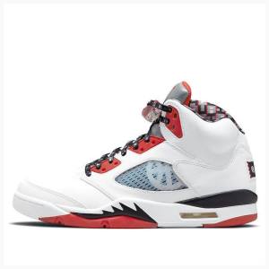 Air Jordan 5 Nike Retro Quai 54 Tênis de Basquete Masculino Branco Vermelhas Prateadas | JD-021AR